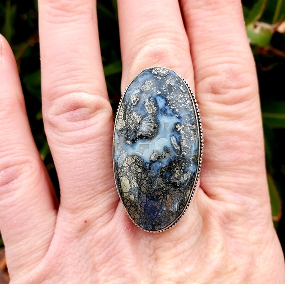 New Huge Pyrite Agate 925 Silver Statement Ring. - Picture 6 of 16